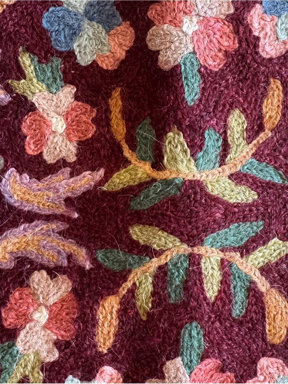 Kashmiri Wool Floral Crewel Embroidered Pillow Cover 16 X 16” NWOT